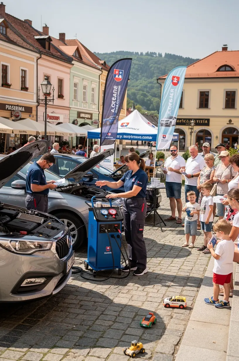 Zákazník konzultuje s technikom výsledky testu klimatizácie a možnosti opravy